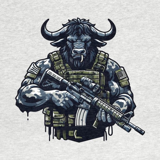 Tactical Minotaur Power Tee: Where Mythical Might Meets Modern Strength by Rawlifegraphic